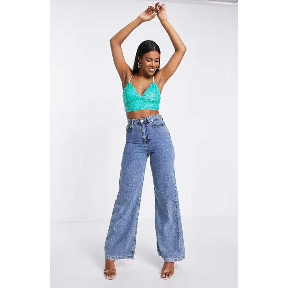ASOS DESIGN All Over Sequin‎ Mint Bralette Crop Top Turquoise Teal Size US 4 NWT